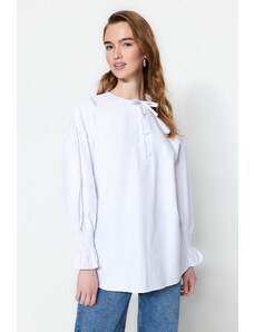 Trendyol Modest Tkaná bavlnená tunika s bielym golierom