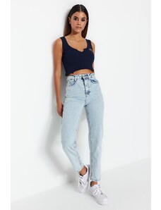 Trendyol Collection Svetlomodré vysoké Bel Mom Jeans