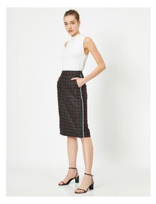 Koton Normal Waist Checked Pocket Detailed Midi Skirt