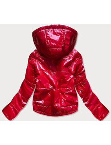 S'WEST Lesklá červená prešívaná dámska bunda s kapucňou (B9560)