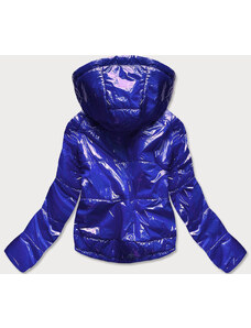 S'WEST Svetlo modrá lesklá prešívaná dámska bunda s kapucňou (B9560)