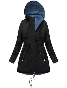 MHM Čierno-svetlo modrá obojstranná dámska zimná bunda s kapucňou (W214BIG)