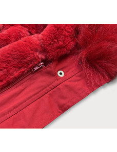 Libland Červená dámska zimná bunda parka s podšívkou as kapucňou (7600)