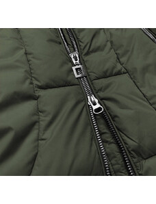 Libland Prešívaná dámska zimná bunda v khaki farbe s kapucňou (7690)