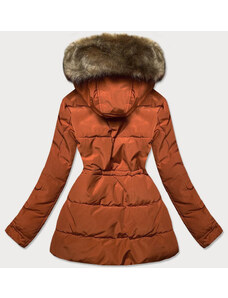 MHM Oranžovo/hnedá dámska zimná bunda parka s machovitým kožúškom (W560)