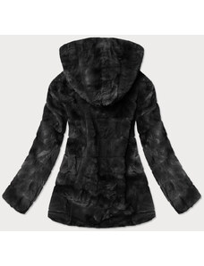 S'WEST Čierna dámska bunda - kožúšok s kapucňou (BR9742-1)