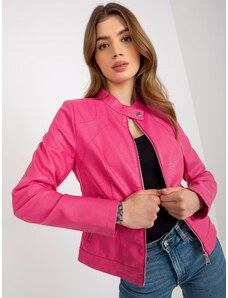 Fashionhunters Tmavo ružová dámska motocyklová bunda z umelej kože s podšívkou