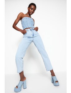 Trendyol Collection Svetlomodré rovné džínsy s vysokým pásom