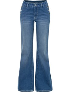 bonprix Zvonové džínsy s gombíkovými detailmi z bio bavlny, farba modrá
