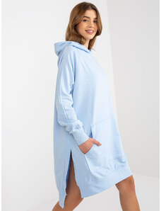 Fashionhunters Light blue sweatshirt basic dress with hood