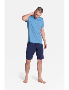 Henderson Pánske krátke bavlnené pyžamo Duty 38881-95X nebeskymodro-tmavomodré, Farba nebesky modrá-tmavomodrá