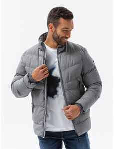 Ombre Clothing Pánska zimná prešívaná bunda - žíhano šedá C552