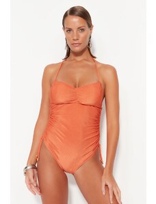 Trendyol Collection Oranžové textúrované plavky na vysokých nohách bez ramienok