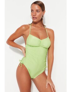 Trendyol zelené plisované plavky s textúrou s vysokými nohami bez ramienok
