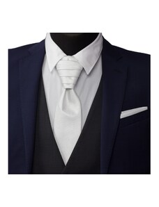 Quentino Bílo strieborná svatební kravata s vreckovkou - Regata