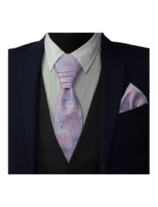 Quentino Svetle modrá svatební kravata s ružovým paisley vzorem včetně kapesníčku - Regata