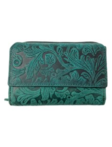 Lozano Dámská kožená peňaženka s kvetinami - zelená 4415