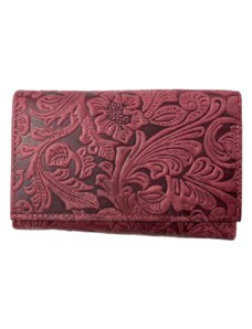 Lozano Dámská kožená peňaženka s kvetinami - vínová 4413