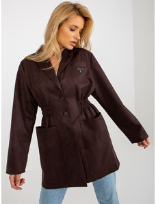 Fashionhunters Dark brown jacket coat with pockets