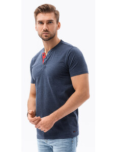 Ombre Clothing Pánske tričko bez potlače s gombíkmi - tmavomodré V5 S1390