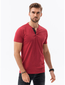 Ombre Clothing Pánske tričko bez potlače s gombíkmi - červená S1390