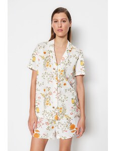 Trendyol Collection Viacfarebná 100% bavlna s kvetinovým vzorom košeľa-šortky Pletené pyžamá