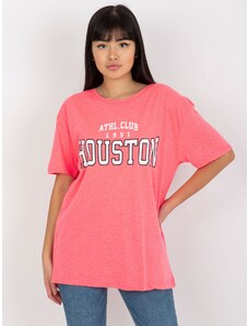 Fashionhunters Fluo pink loose women's T-shirt with inscription
