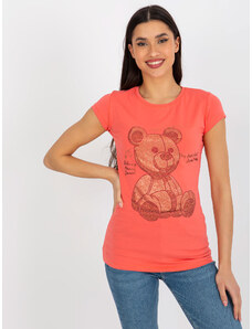 Basic Korálové vypasované tričko s krátkym rukávom a medvedíkom