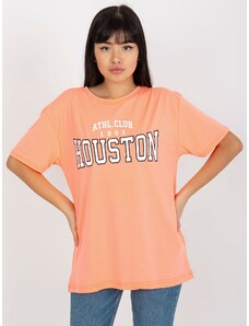 Fashionhunters Fluo orange loose women's T-shirt with inscription