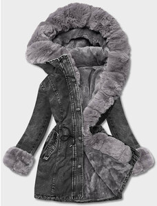 S'WEST Čierno/sivá dámska džínsová bunda s kožušinovou podšívkou (B8068-109)