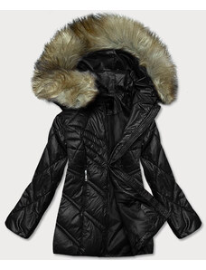 Glakate Čierna dámska bunda s kapucňou pre prechodné obdobie (H-97-1)