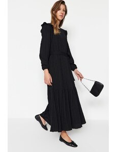 Trendyol Modest Čierna sukňa s volánovou sukňou s opaskom na ramenách Podšitá viskózou, zmiešané tkané šaty