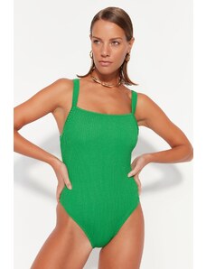 Trendyol zelený štvorcový golier, textúrované pravidelné plavky na nohy