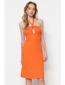 Trendyol Orange Woven Collar Detailed Midi Woven Dress