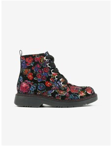 Black Girly Flowered Ankle Boots Richter - Girls