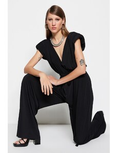 Trendyol Black V Neck Belted Knitted Jumpsuit