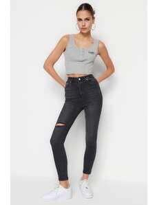 Trendyol Collection Čierne úzke džínsy s vysokým pásom