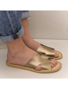 JOHN-C Dámske luxusné kožené zlaté papuče CARMEL