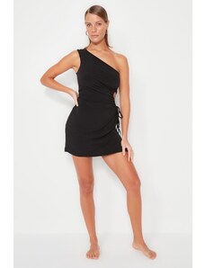 Trendyol Black Vypasované mini pletené šaty out/okno Plážové šaty na jedno rameno