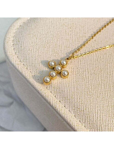 TWINOLO Dámsky oceľový náhrdelník s krížikom a perlami N1GL7