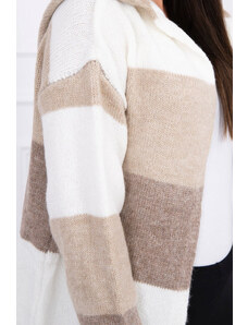 K-Fashion Trojfarebný pruhovaný sveter ecru+beige+cappuccino