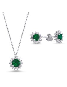 Klenoty Amber Strieborná sada šperkov kolieska zelená Emerald