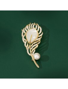 Éternelle Exkluzivní brož s perlou a zirkony Paví brko
