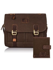 PAOLO PERUZZI Pánsky set taška cez rameno + peňaženka ZUP-19-BR | hnedá ZUP-19-BR