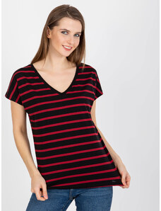 BASIC FEEL GOOD Červeno-čierne pruhované dámske tričko RV-TS-8567.26-black-red