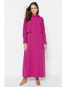 Trendyol ružové šnurovacie detailné tkané šaty