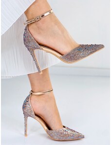 Webmoda Exkluzívne dámske sandále s ozdobnými kamienkami - medené