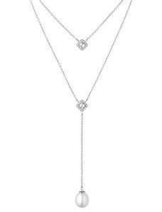 Gaura Pearls Stříbrný náhrdelník se sladkovodní perlou a zirkony - stříbro 925/1000