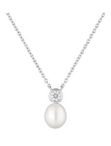 Gaura Pearls Stříbrný náhrdelník s perlou a čirým zirkonem - stříbro 925/1000