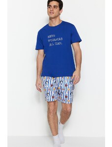 Trendyol Dark Blue Unisex Regular Fit Printed Shorts Pajamas Set